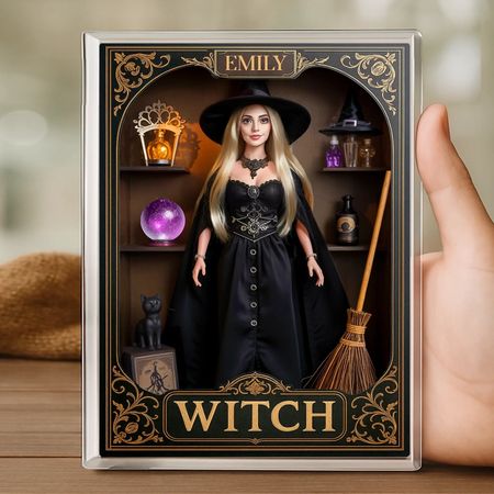 Personalized Acrylic Witch Figurine – Custom Name Halloween Decoration